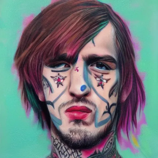 Image similar to lil peep, face tattoos, oil painting, portrait