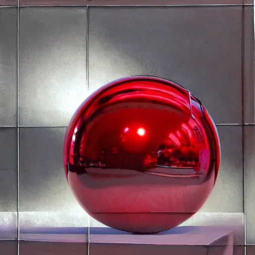 Prompt: chrome spheres on a red cube by john alvin