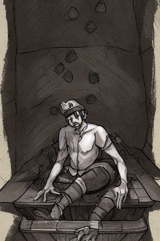 Prompt: aesthetic full body digital illustration of a sad pirate hanging his head and sitting on a prison cot in the style of arcane : 1 | centered, concept art, deviantart : 0. 9