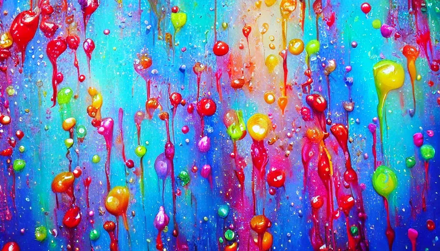 Image similar to sweet dreams, painting on canvas, watedrops, water droplets, acrylic painting, acrylic pouring, painting, influencer, artstation - h 8 0 0