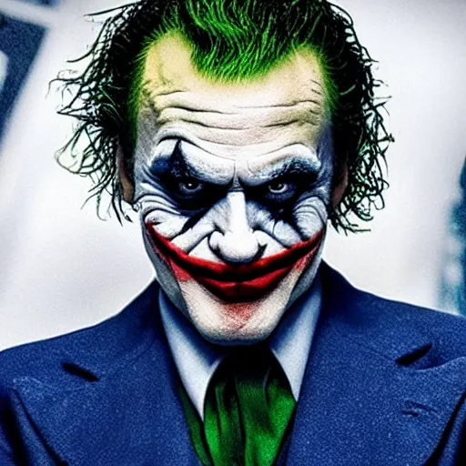 Image similar to donald trump as the joker movie still, hyper realistic