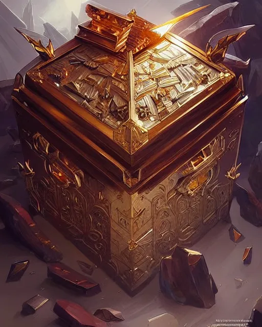 Image similar to A living treasure chest with sharp teeth, highly detailed, intricate crystals, sharp focus, interior design art by Artgerm and Greg Rutkowski and WLOP