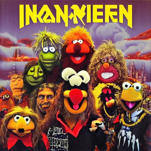 Prompt: animal the muppet on iron maiden album cover, 8 k resolution hyperdetailed photorealism