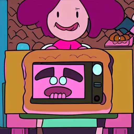 Image similar to A tv that has Mabel Pines!!!!!!! from Gravity falls tv show eating a donut on the tv