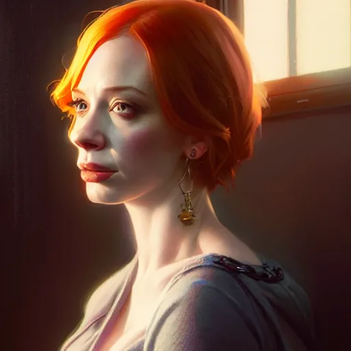 Image similar to highly detailed portrait christina hendricks in gta v, stephen bliss, unreal engine, fantasy art by greg rutkowski, loish, rhads, ferdinand knab, makoto shinkai and lois van baarle, ilya kuvshinov, rossdraws, tom bagshaw, global illumination, radiant light, detailed and intricate environment