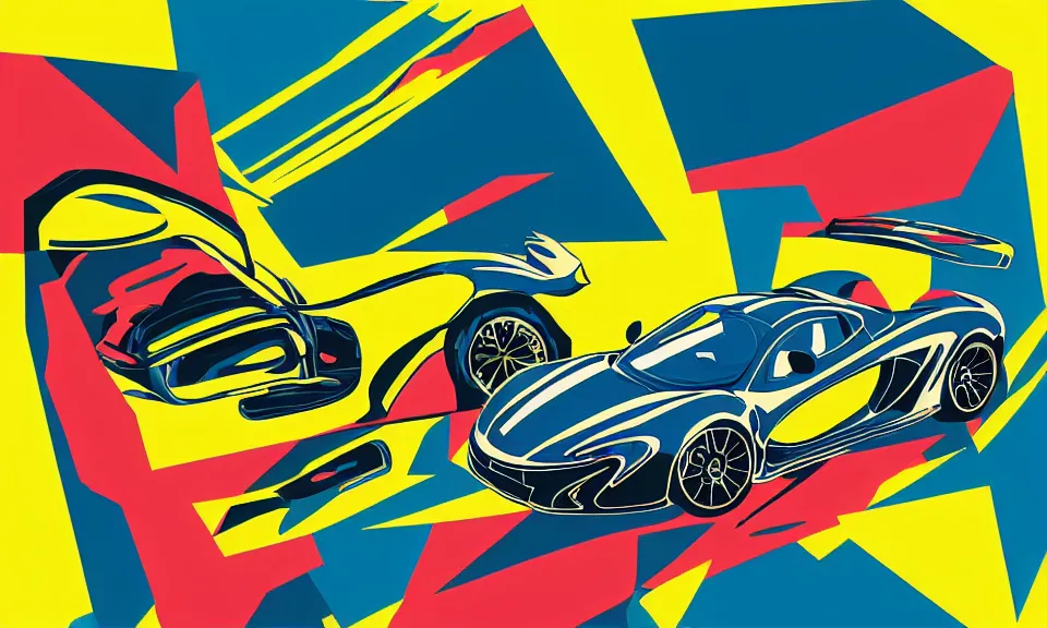 Prompt: pop art illustration of a mclaren p 1, abstract, adobe illustrator