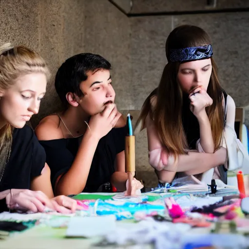 Image similar to teenagers doing a fashion workshop, realistic, coherent, photography