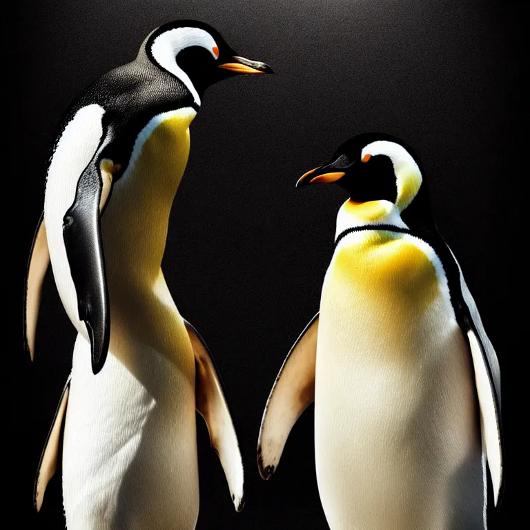 Image similar to epic professional digital art of startling penguin, faint golden atmospheric lighting, painted, intricate, detailed, cheerful, fun, exciting, by leesha hannigan, wayne haag, reyna rochin, ignacio fernandez rios, mark ryden, iris van herpen,, epic, stunning, gorgeous, much wow, cinematic, masterpiece.