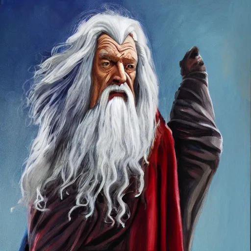 Prompt: gandalf as captain america, painting