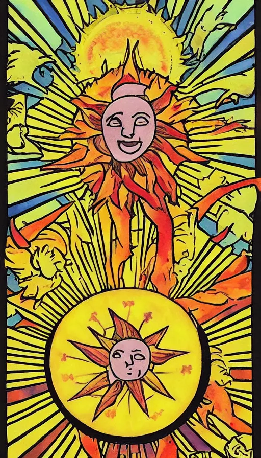 Image similar to the sun, art, anime, bright light, positive vibes based on the Tarot card The Sun