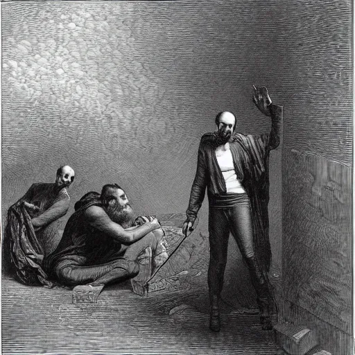 Image similar to steve jobs breaks the tablets of the law by gustave dore.