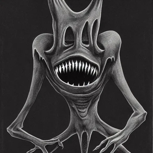 Image similar to a nightmarish creature made of shadows and teeth.