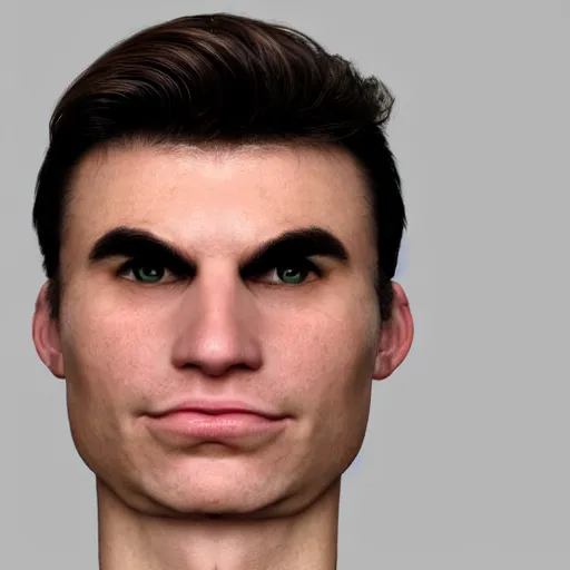 Prompt: a male human face, uncanny valley, disturbing, weird,