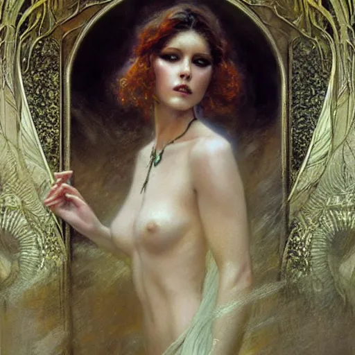 Prompt: sexy ethereal white seraphim portrait art nouveau fantasy renascence elegant. highly detailed painting by gaston bussiere, craig mullins