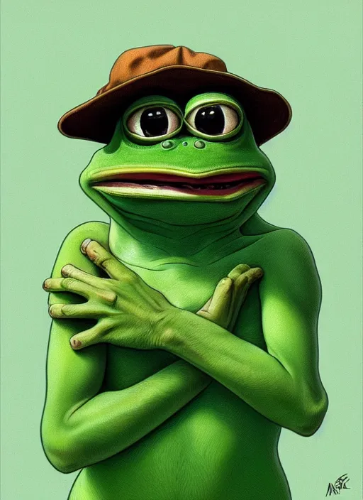 Prompt: pepe the frog!!!, character by matt furie!!!, sad, depressed, portrait, intricat, highly detailed, digital painting, artstation, concept art, wallpaper, smooth, sharp focus, illustration, art by artgerm and greg rutkowski and alphonse mucha