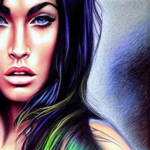 Prompt: “Megan Fox pastel paintings, ultra detailed portrait, 4k resolution”
