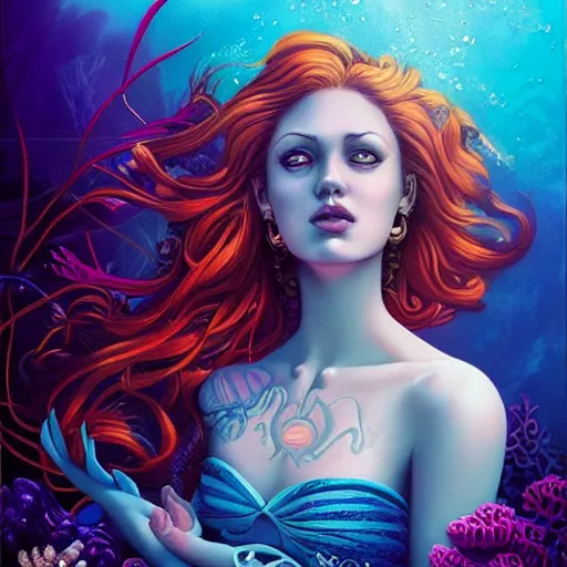 Image similar to Underwater mermaid portrait, Pixar style, by Tristan Eaton Stanley Artgerm and Tom Bagshaw.