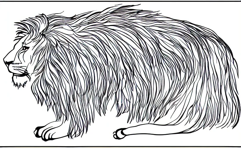 Image similar to single line full body drawing of a lion lying. single line challenge. winner