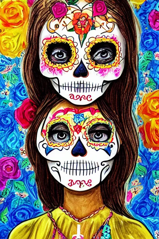 Image similar to Illustration of a sugar skull day of the dead girl, art by Lilia Alvarado