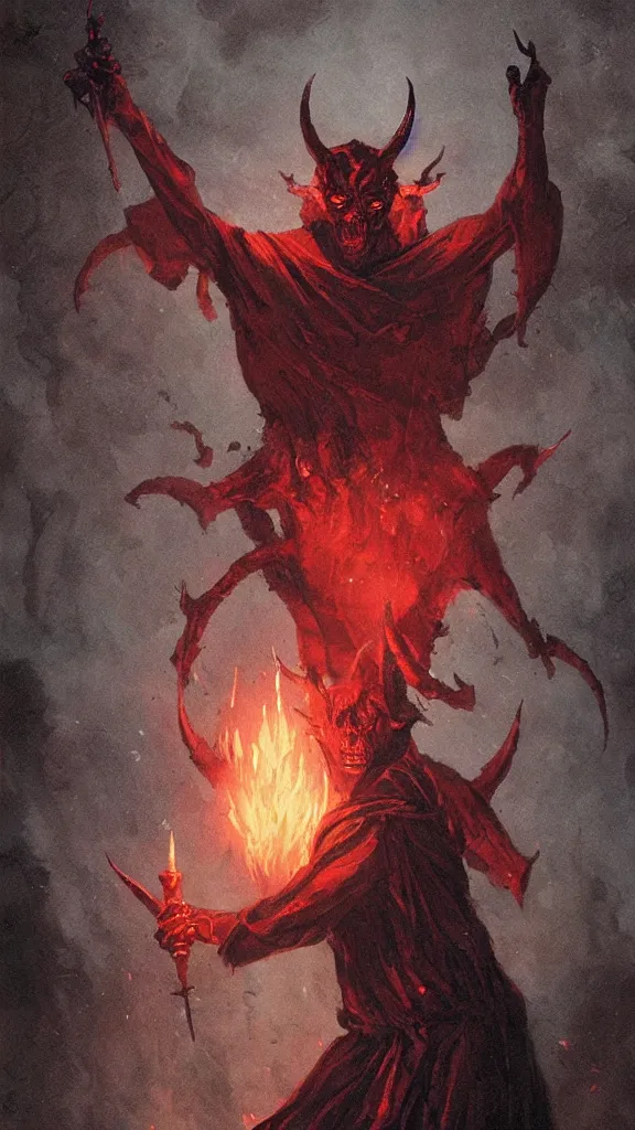 Image similar to the devil tarot card by greg rutkowski,