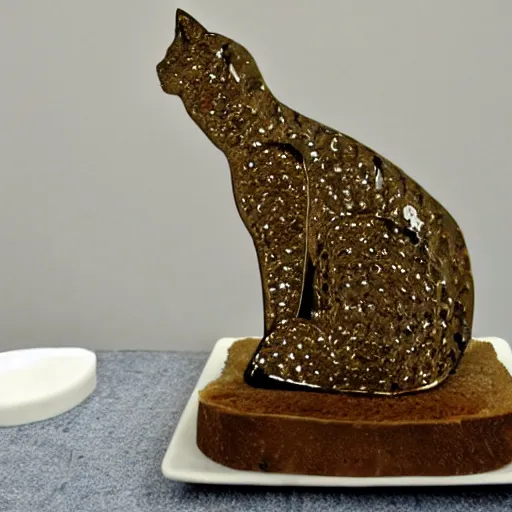 Image similar to crystal cat statue on a slice of bread