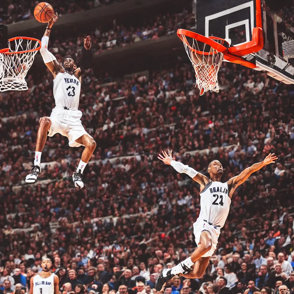 Image similar to very old man slam dunking basketball nba, very detailed, 4 k, professional photography