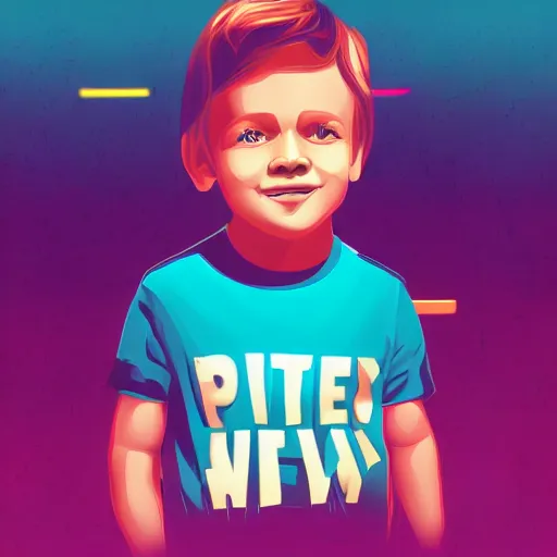 Image similar to a portrait of little boy in retro colors, synthwave style, 2 d digital vector art