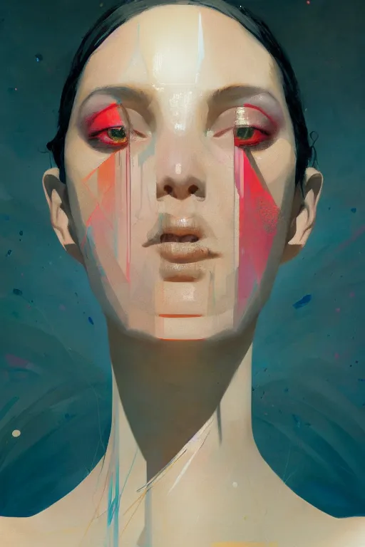 Image similar to of beautiful female, abstract beauty portrait, brush strokes by greg rutkowski, hilma af klint, moebius, victo ngai, sharp focus, global illumination, highly detailed, masterpiece, award winning, post processing