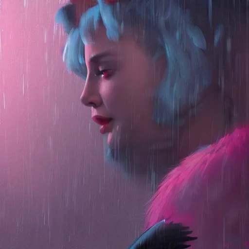 Image similar to a portrait of big bird rainy background, pink bright art masterpiece artstation. 8 k, sharp high quality artwork in style of jose daniel cabrera pena and greg rutkowski, concept art by tooth wu, hearthstone card game artwork.