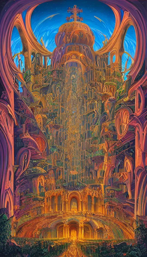 Image similar to The cathedral of endless dreams, italian futurism, Dan Mumford, da vinci