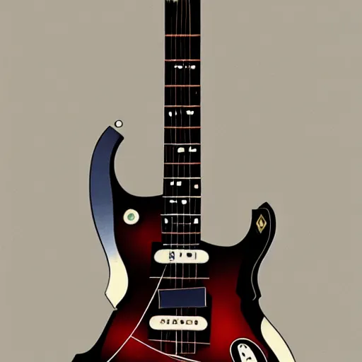 Image similar to a mid century electric guitar from the memphis school of design, concept art.