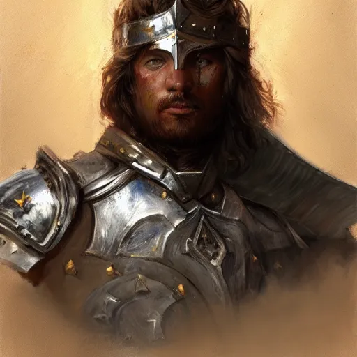 Prompt: highly detailed painting of a paladin warrior by jon foster, high fantasy, trending on artstation