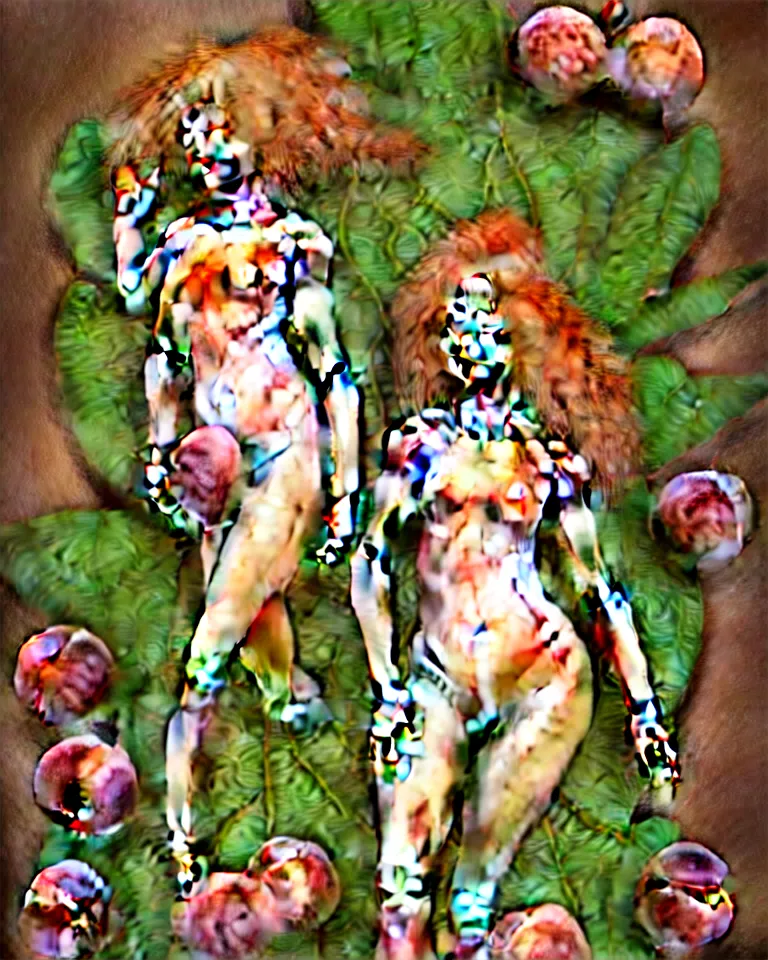 Prompt: A full body shot of joyful and vibrant princess of peach fruits fairies, her skin is made of detailed pale human skin. Shiny hair made of highly detailed plant roots strands and few peaches. a green leaf is growing from her belly bottom. Gently looking at the camera. Soft details. Clear eyes. Octane Render. Art nouveau. 4k. 8k. Detailed. Refined. Body art. Highly Detailed. Face by Otto Schmit. Detailed Garden of fruits as background. Trending on artstation.