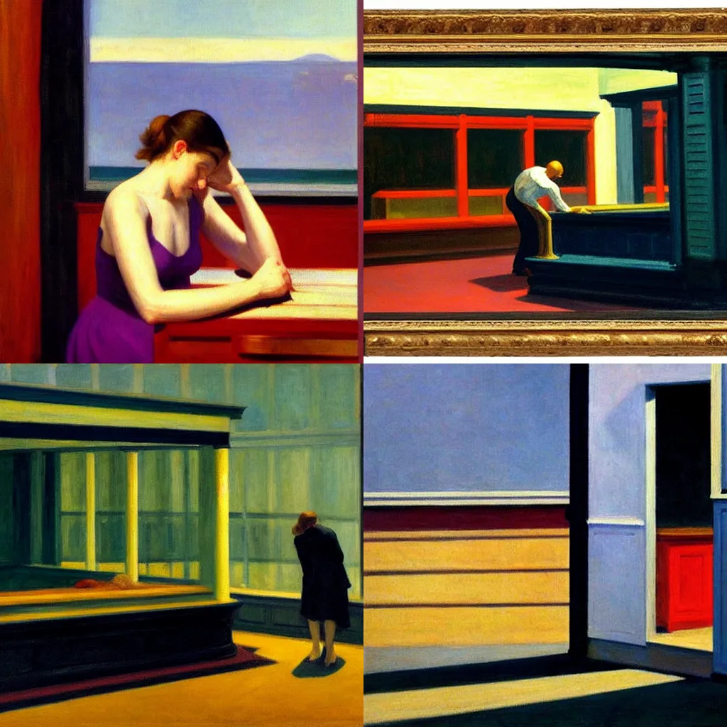 Prompt: today I am thinking about death, by Edward Hopper, oil on Canvas.