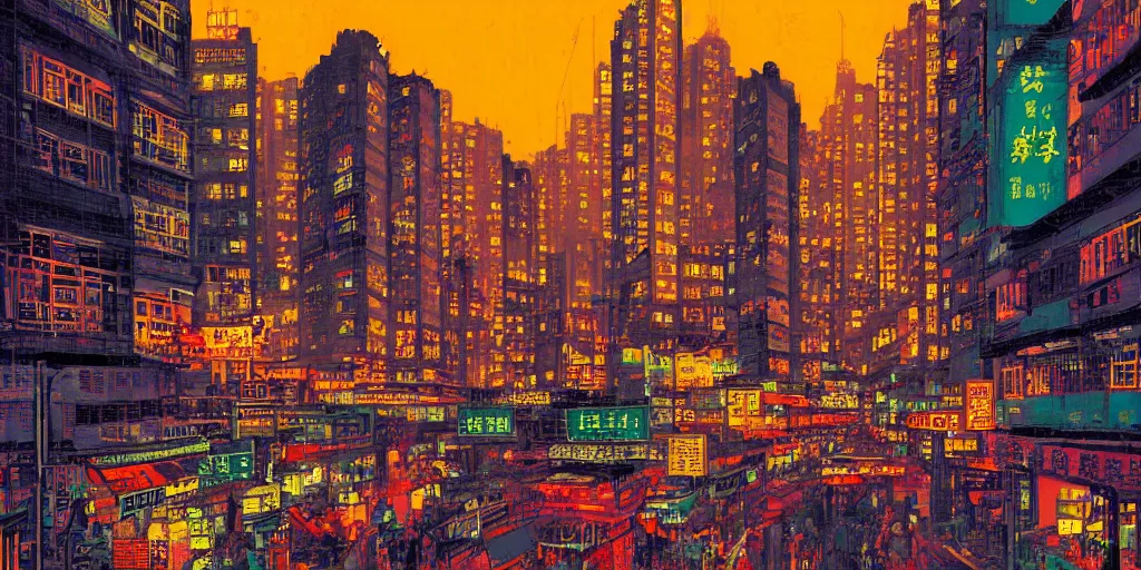Image similar to a hong kong street, by dan mumford and peter doig, highly detailed, dramatic lighting, 8 k