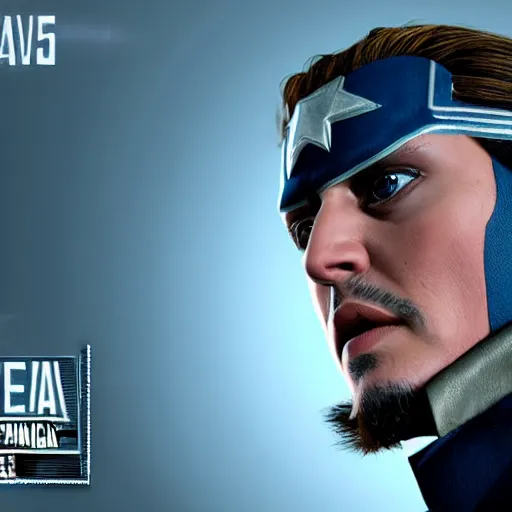 Prompt: Johnny Depp as captain America, live-action, fighting pose, cinematic. Full body. Unreal engine 5, 8K