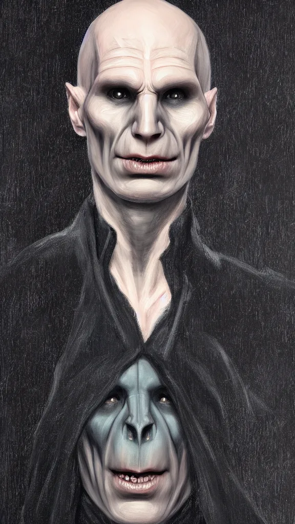 Image similar to a close - up portrait of lord voldemort, attending the yule ball. beautiful painting by jim kay. color harmony, 8 k detail, gallery quality, hd wallpaper, premium prints available, hyper - detailed, intricate design.