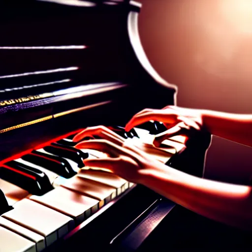 Image similar to a cyborg playing the piano in a futuristic apartment, award winning art, 4k, highly detailed, sharp focus, cinematic lighting, smooth