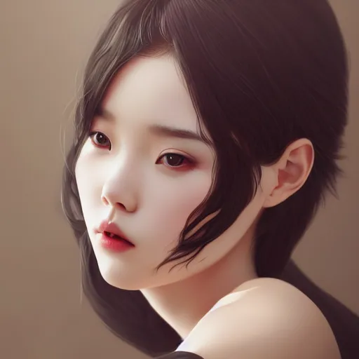 Prompt: portrait of IU aka Lee Ji-eun, seductive look, rule of thirds, smooth, sharp focus, James Jean pastiche by Artgerm, octane render