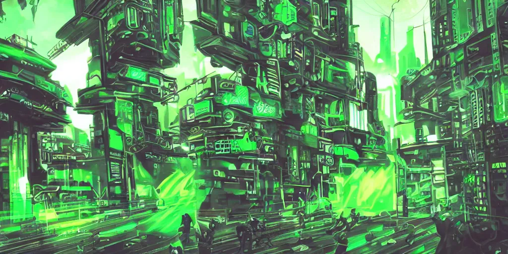 Image similar to green cyberpunk with lizard aliens