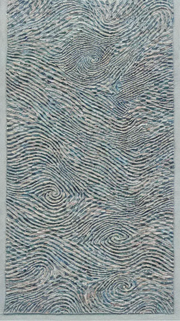 Image similar to wave, particle, synth, frequencies, pattern, osciliation. wave-particle duality. japanese embroidery.