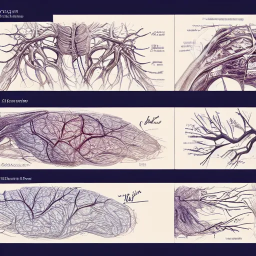 Image similar to how the nervous system works, sketch, medical drawing with annotations, digital Painting, artstation, ultradetailed