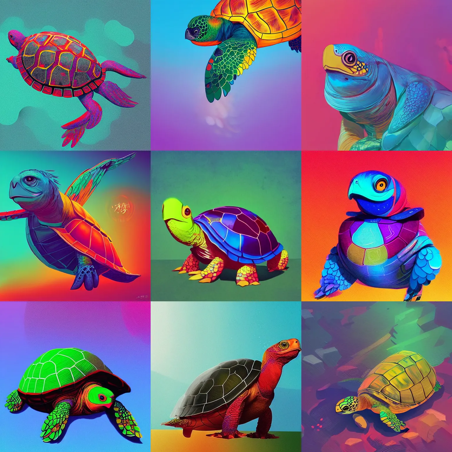 Prompt: an extremely colorful bird in the shape of a turtle, art by tooth wu and wlop and beeple and greg rutkowski