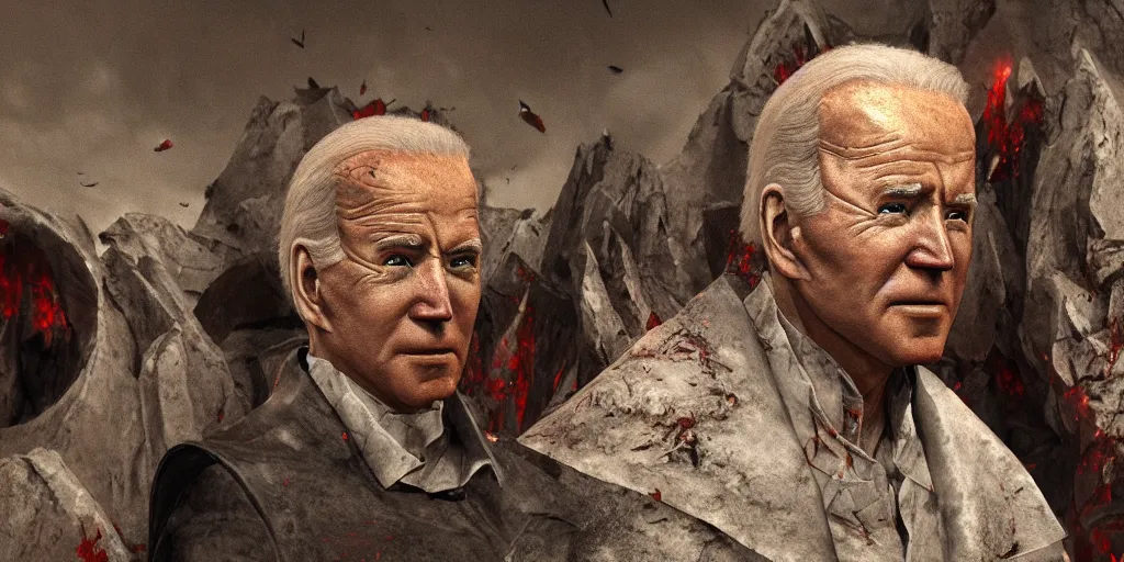 Image similar to biden in dante's inferno painting, dark beauty, rotten gold, perfect faces, extremely detailed, cinema 4 d, unreal engine.