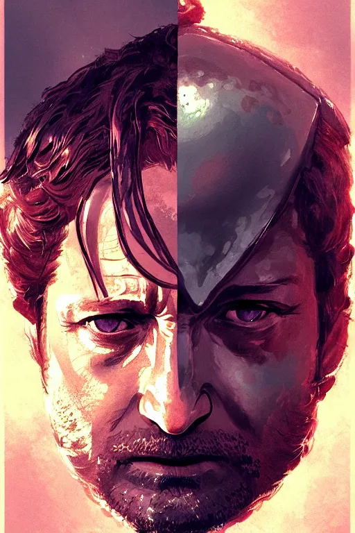 Image similar to portrait a watermellon with gerard butler as head, greek, intricate, headshot, key visual, conceptart, ambient lighting, highly detailed, digital painting, artstation, concept art, sharp focus, by makoto shinkai and akihiko yoshida and greg manchess