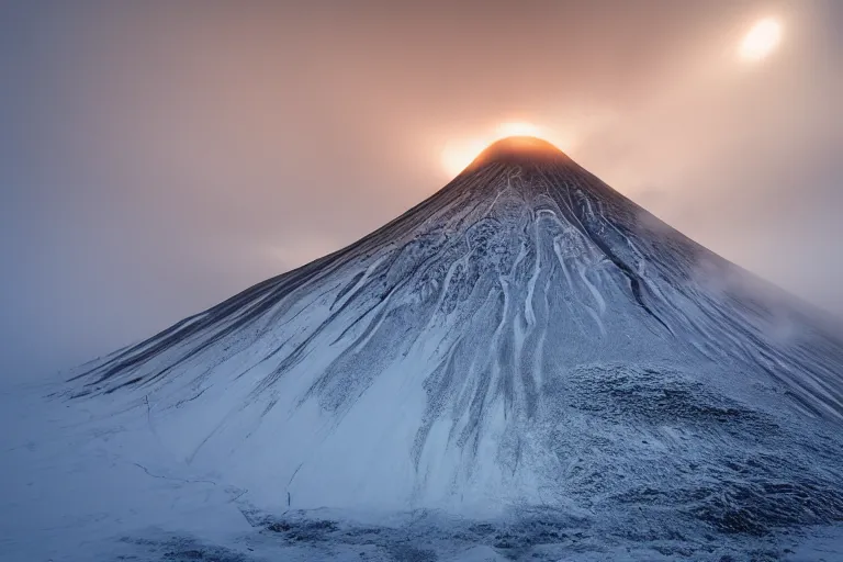 Prompt: an icelandic volcano in the snow storm, photo by Marco Grassi,