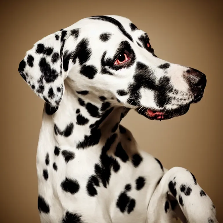 Prompt: vogue photoshoot octane render of dalmatian dog with white background, focus bright colorful pastel exotic vintage boutique hotel lounge, very short depth of field, bokeh