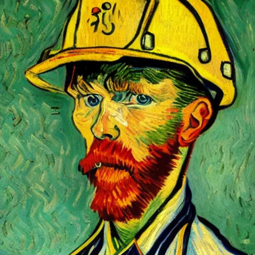 Prompt: A Van Gogh style painting of a firefighter