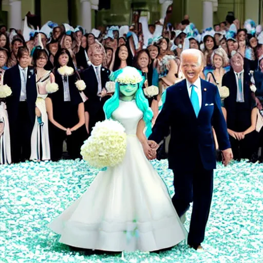 Prompt: joe biden hatsune miku wedding archival photograph news photograph colorized