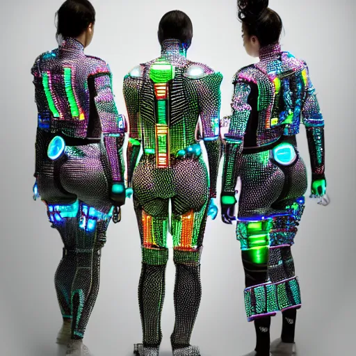 Image similar to elaborate, diverse cybersuits, from behind, birthing rituals, wide wide angle, vivid, elaborate, highly detailed, beautiful lighting
